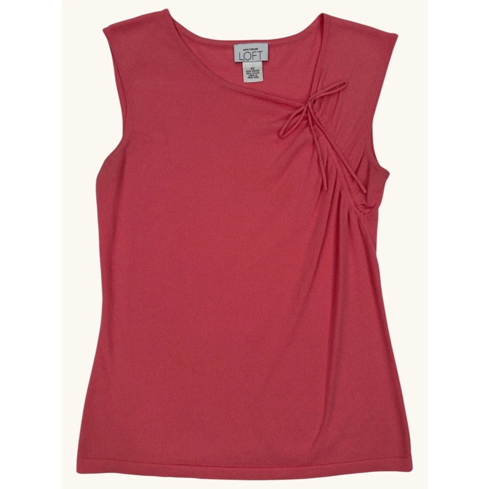 Ann Taylor Loft Pink Sleeveless Knit Top Asymmetrical Tie Neck Shell XS